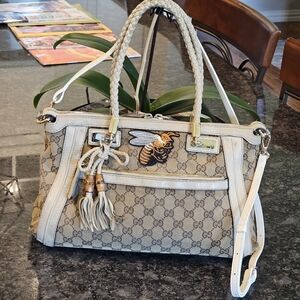 Gucci GG Bamboo Bella Two Way Zip Tote w/ Crossbody & Patches Added